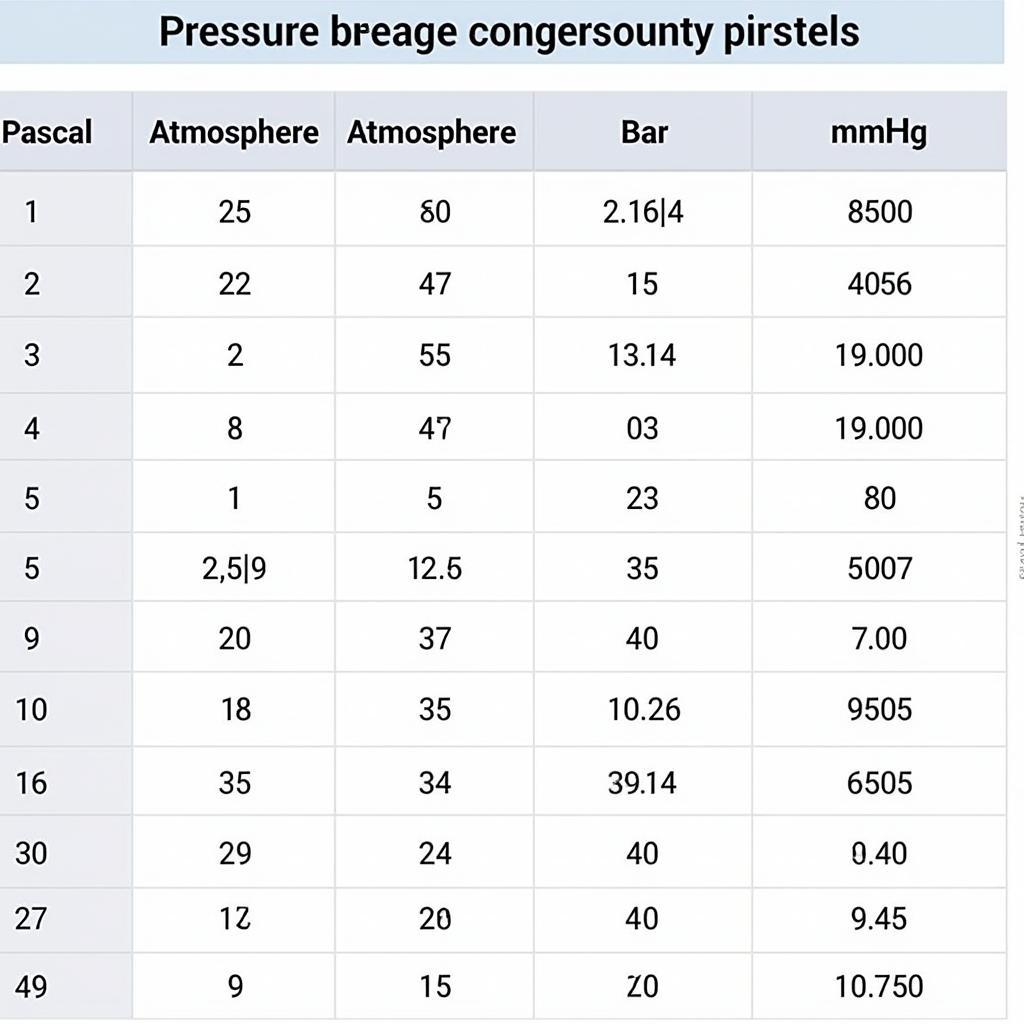 Bảng chuyển đổi áp suất