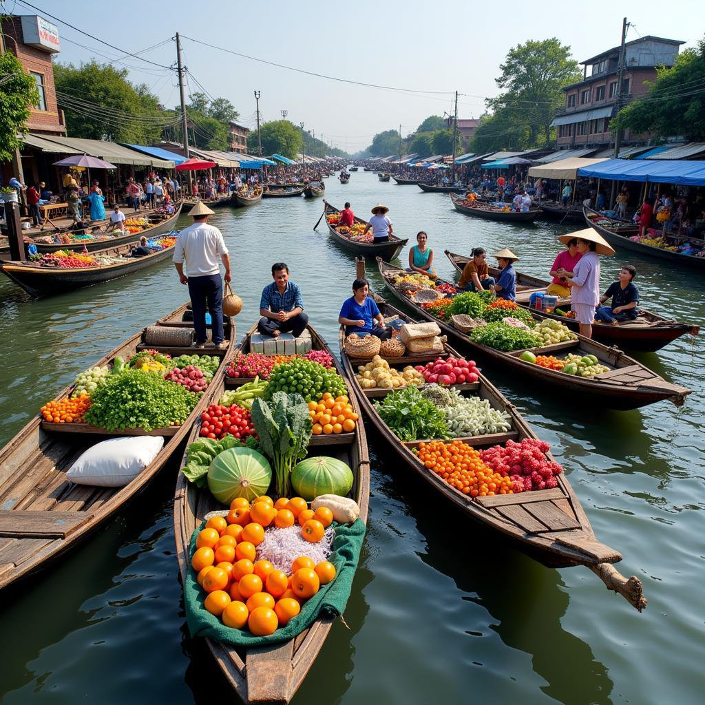 Khung cảnh nhộn nhịp tại chợ nổi Cái Bè