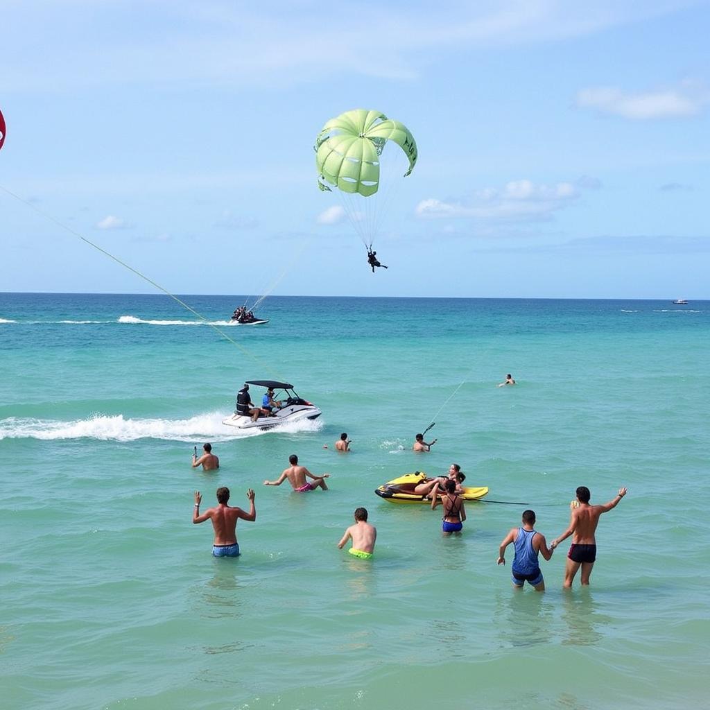 Du khách tham gia các hoạt động giải trí đa dạng tại Pattaya, Thái Lan, như lặn biển, dù lượn, jet ski.