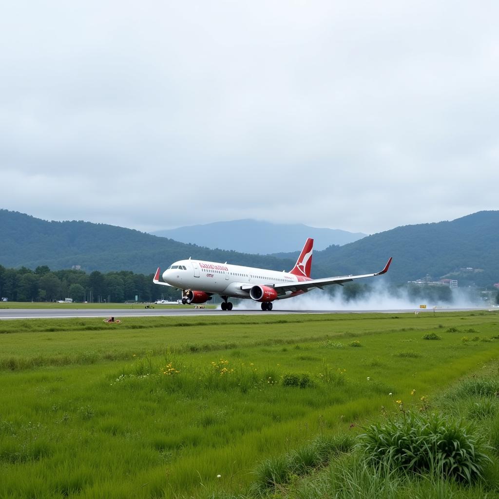 Máy bay hạ cánh tại sân bay Liên Khương, Đà Lạt.