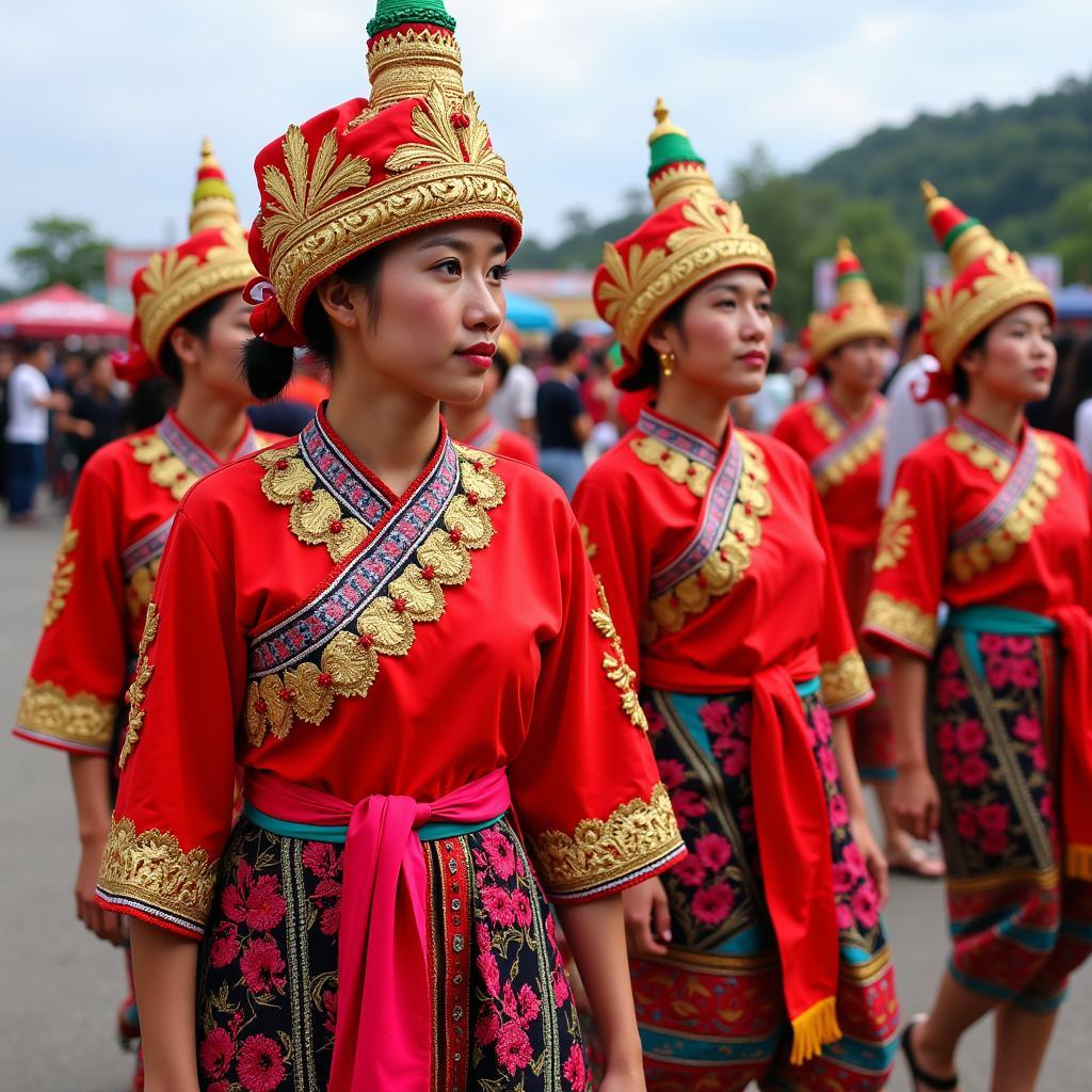 Hình ảnh người dân tộc Thái trong trang phục truyền thống tại Nghĩa Lộ