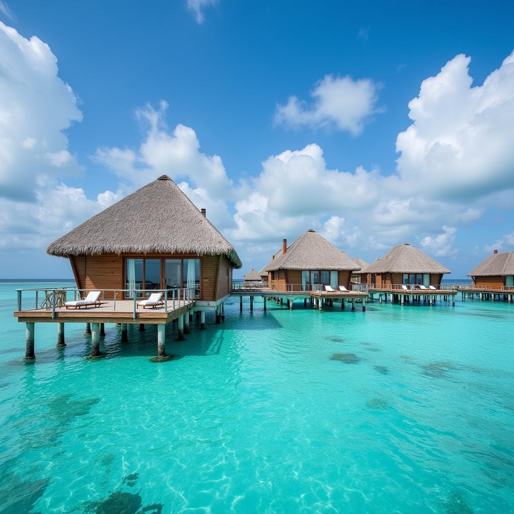 Bungalow trên mặt nước ở Maldives, nơi bạn có thể thư giãn và ngắm nhìn đại dương.