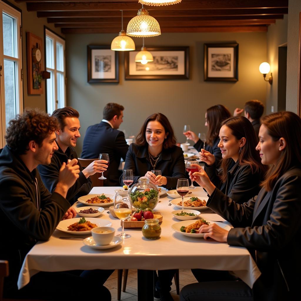 French tourists enjoying local cuisine