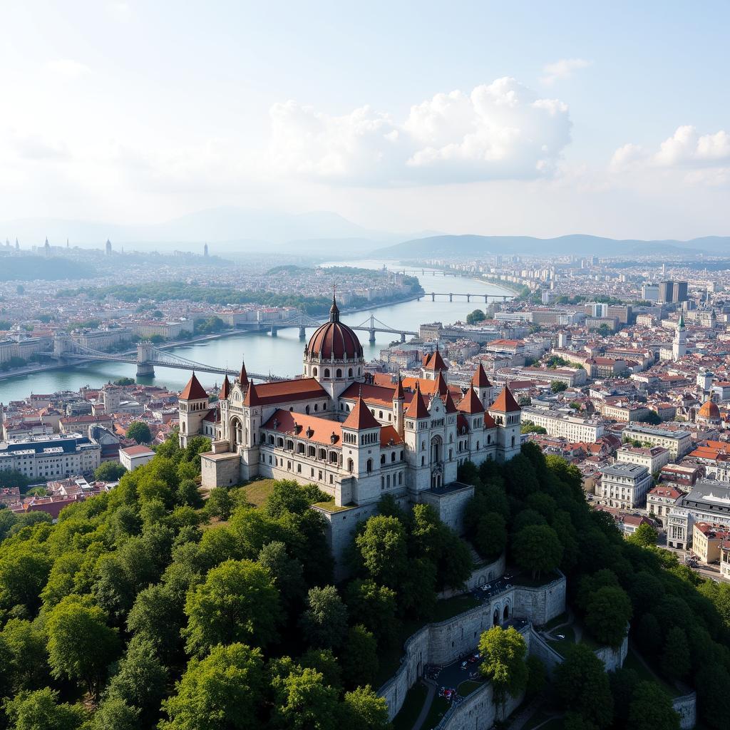 Lâu đài Buda nhìn từ trên cao, toàn cảnh thành phố Budapest