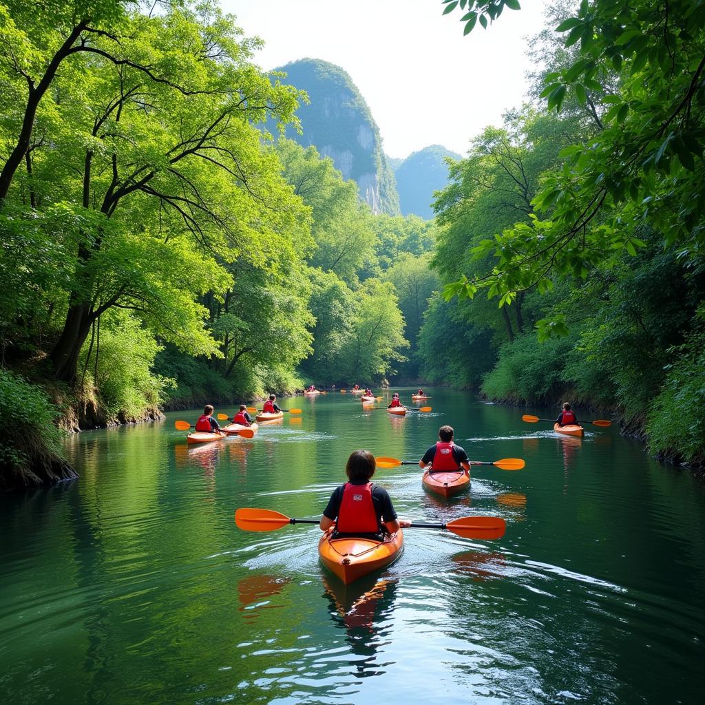 Hoạt động chèo thuyền kayak tại Lung Ngọc Hoàng