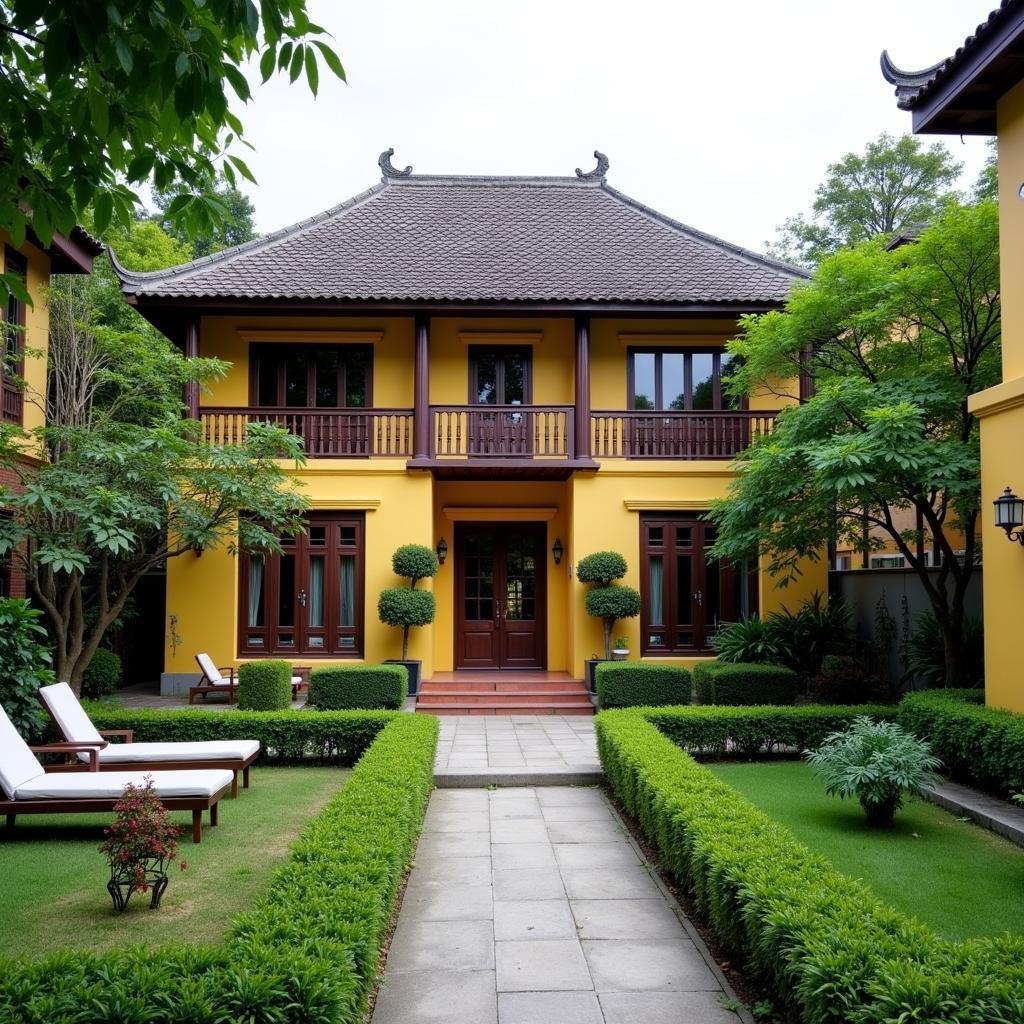 Một homestay yên bình tại Ninh Bình, với kiến trúc truyền thống và không gian xanh mát.